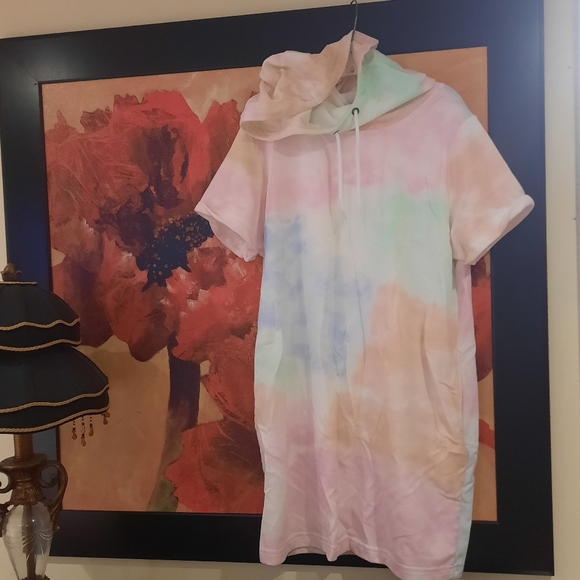George Tops - NWT Tie-Dye LARGE Hoodie TUNIC Dress Size XL Deep Pockets 60cotton 40poly